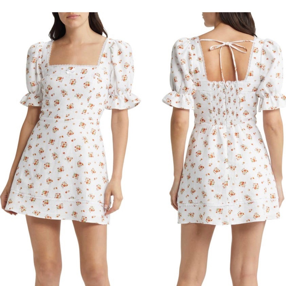 Reformation Evianna Lara Ruffle Floral Linen A-Line Mini Dress 4 NWT